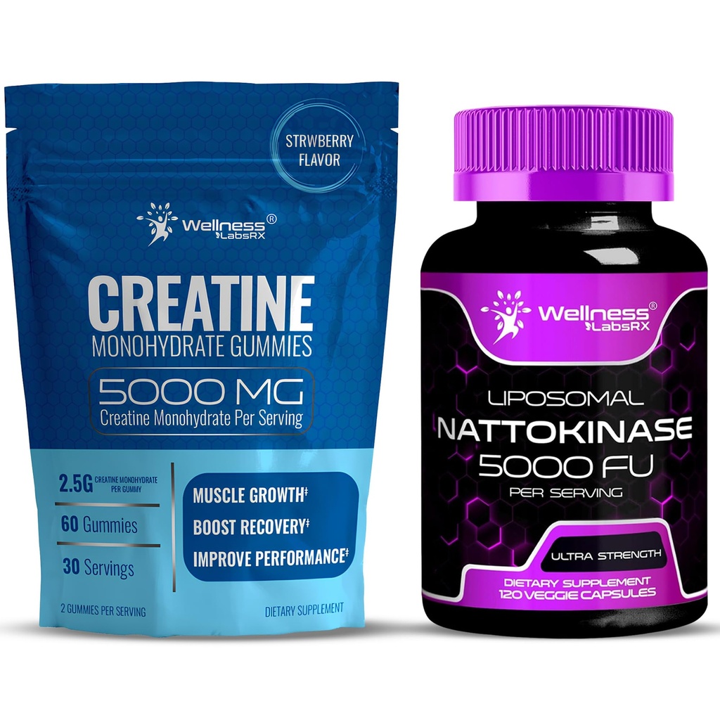 WELLNESS LABSRX Nattokináza Supplement Kapsule 5000 FU - Kreatínové Gummies 5000 mg