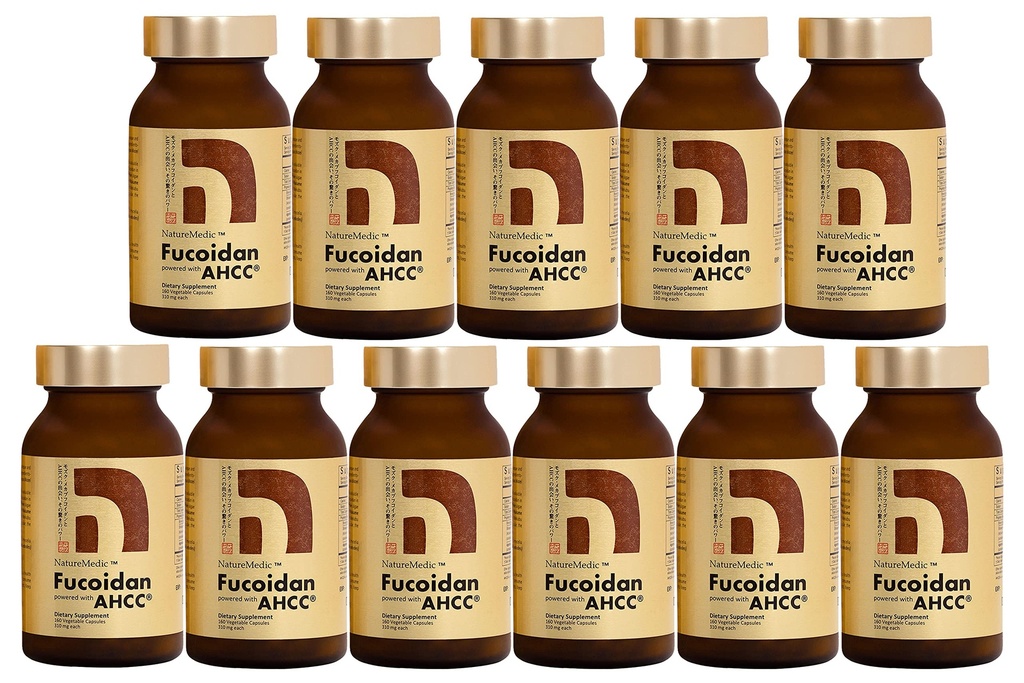 Fucoidan Powered with AHCC® Brown Seaweed Imunity Supplement with High Purity Organic Mekabu Mozuku Agaricus 10 fľaša + Free 1 fľaša - 1760 Rastlinné kapsule vyrobené v Japonsku