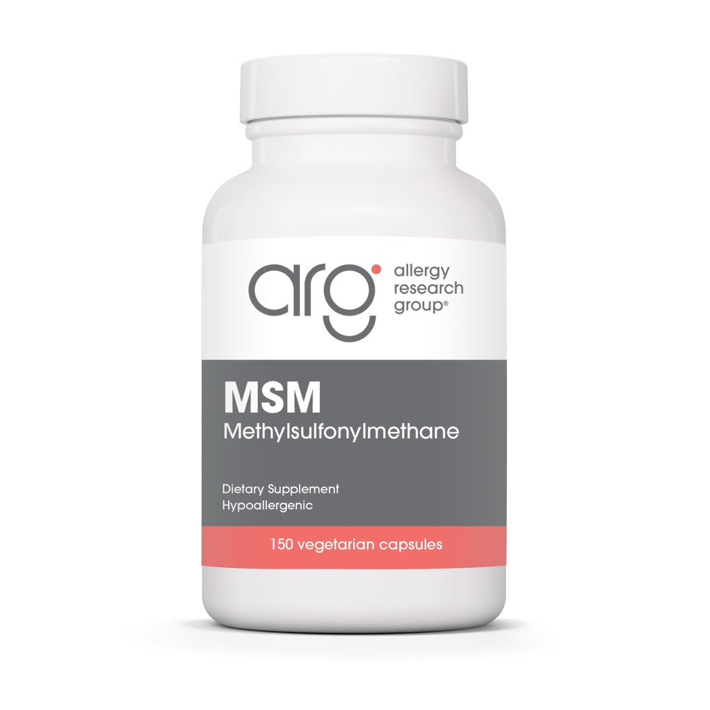 Allergy Research Group MSM Supplement - MSM Powder Kapsule pre Rast vlasov, Methylsulfonylmetán pre zdravé vlasy, pokožku a nechty, 500 mg na obsluhu - 150 Vegetariánskych kapsúl