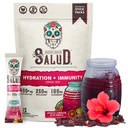 Salud 2-in-1 Hydratačné pakety + Imunitný Electrolytes Powder, Hibiscus - Jamajka Agua Fresca Drink Mix, bazy, Mliečne a sójové bez, Non-GMO, Gluten Free, Vegan, Nízke kalórií, 1g Cukor (15 Servings)