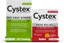 Cystex Infekcia močových ciest (UTI) Testové prúžky + úľava od bolesti: 4 testovacie prúžky & 48 kapsuly liek na zmiernenie bolesti