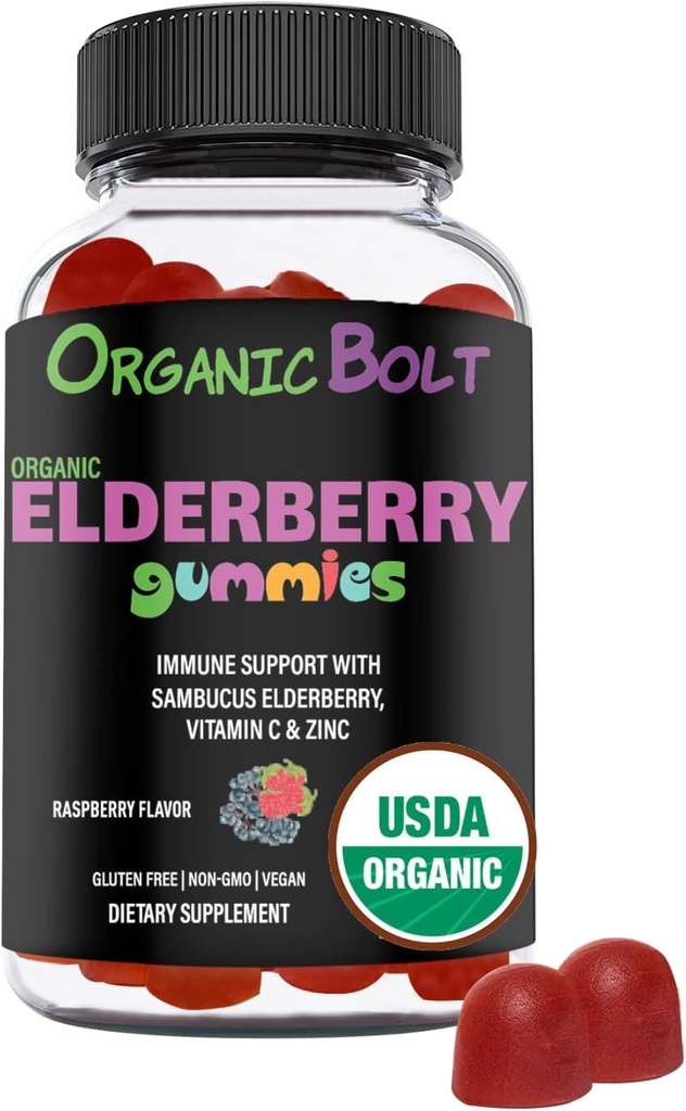 USDA Organic Elderberry Gummies - High Potency 150mg Organic Elderberry Gummies for Adults & Kids with Vitamin C & Zinc - Immune Support Gummies - Vegan, Želatína & Gluten Free - 60 Count