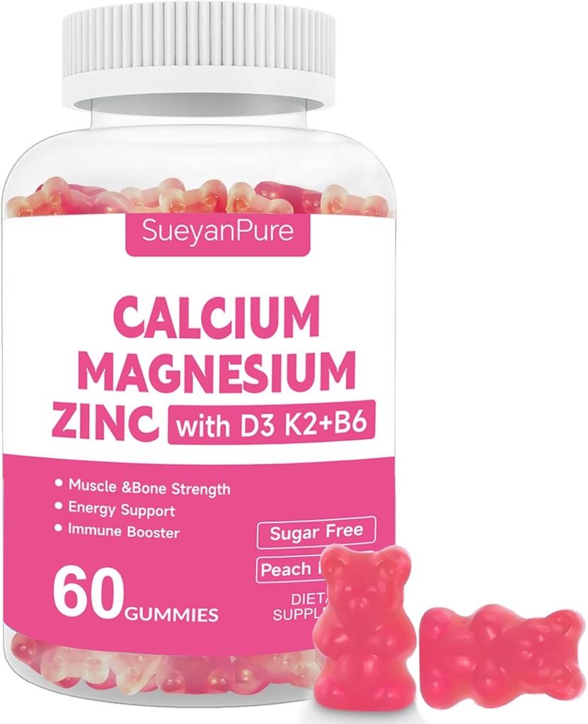 Bezcukorné kalcium Magnézium Zinok Gumies s VC D3 &B6 &K2,600 mg Kalcium Gummy s 300 mg horčíka Podpora Kosť a svalovina pre dospelých a dospievajúcich (60 Počet (Stock of 1))