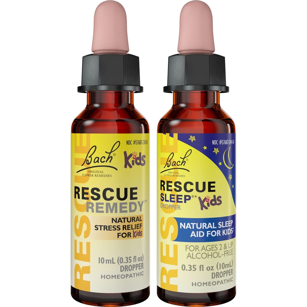 Detský deň a noc Bundle, Bach Rescue Remedy Detské dropper [a] RESCUE spánok deti dropper- 2-Pk, Zmiernenie stresu a podpora spánku s prírodnými kvetmi esencie, Homeopatické, Non-Alcohol Formula, 10mL Ea