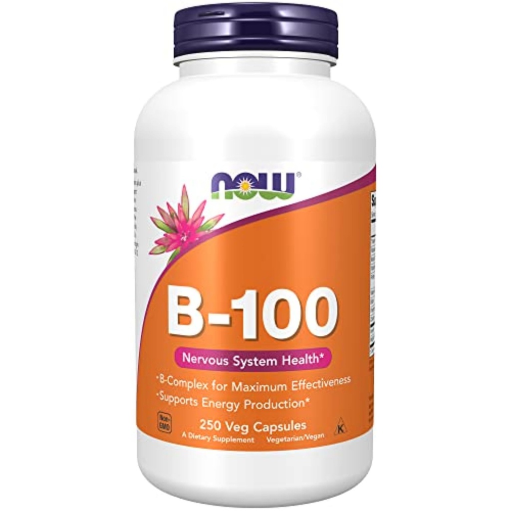 Teraz doplnky, vitamín B-100, výroba energie*, zdravie nervového systému*, 250 Veg kapsule