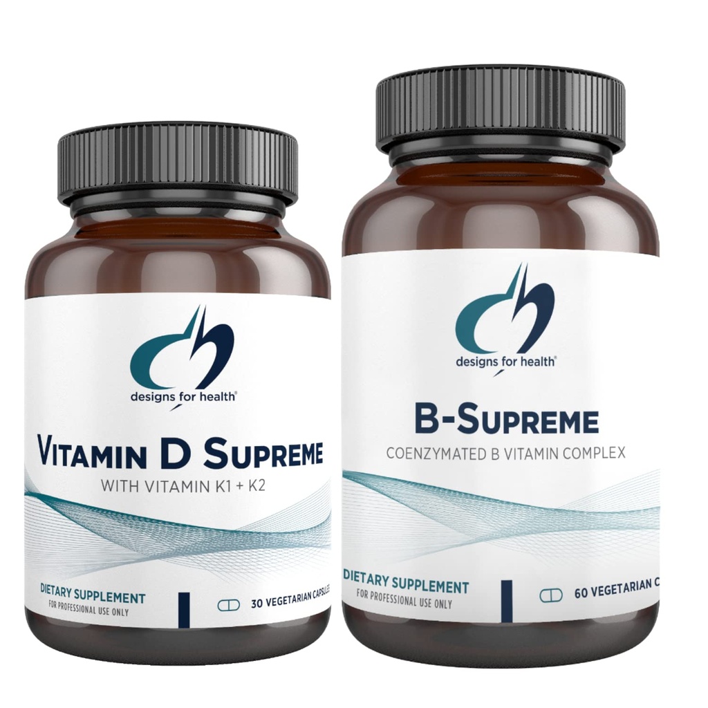 Designs for Health Vitamín D Supreme + B- Supreme Essentials Duo - 5000 IU Vitamín D3 + vitamín K, Active B Complex (2 Product Set)
