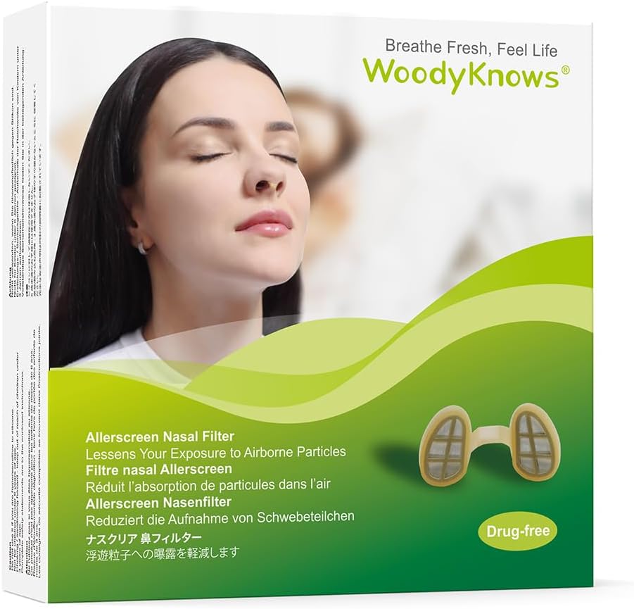 WoodyKnows 3 Allerscreen Nasal Filtre s 12 pármi náhradných filtrov, Model 2024, Sezónna a prach Alergie pomoc (Veľké, 3 Filtre+12 Náhradné)