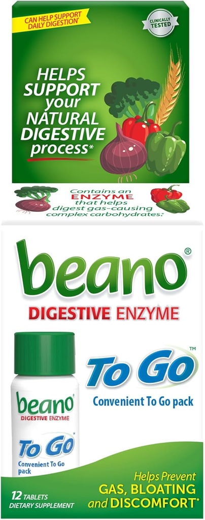 beano To Go Gas Prevention, Food Enzyme Dietary Supplement, Help Digest Gas-Causing Foods, 12 tabliet