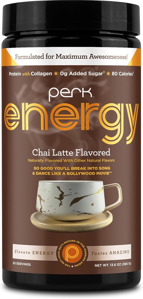 Perk Energy Original Chai Latte Ochutený nápoj prášok (20 Servings) - bezlepkové, bez arašidov