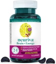 NEURIVA Mozog + energetické Gummy, Nootropic Brain Supplements for Focus and Concentration with Neurofactor, Vitamín B12 a kofeín pre energetický boost*, 75ct Natural BlackBerry