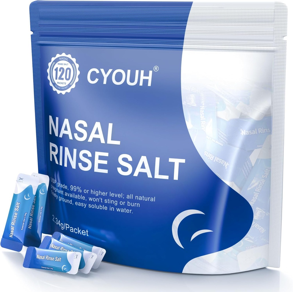 120PCS Salt Saline Pakets Sinus Nasal Rinse pre Neti Pot, Individuálne zabalené 2.34G Nosové umývanie Zavlažovací systém Nosový čistič Saline Refill Pakety