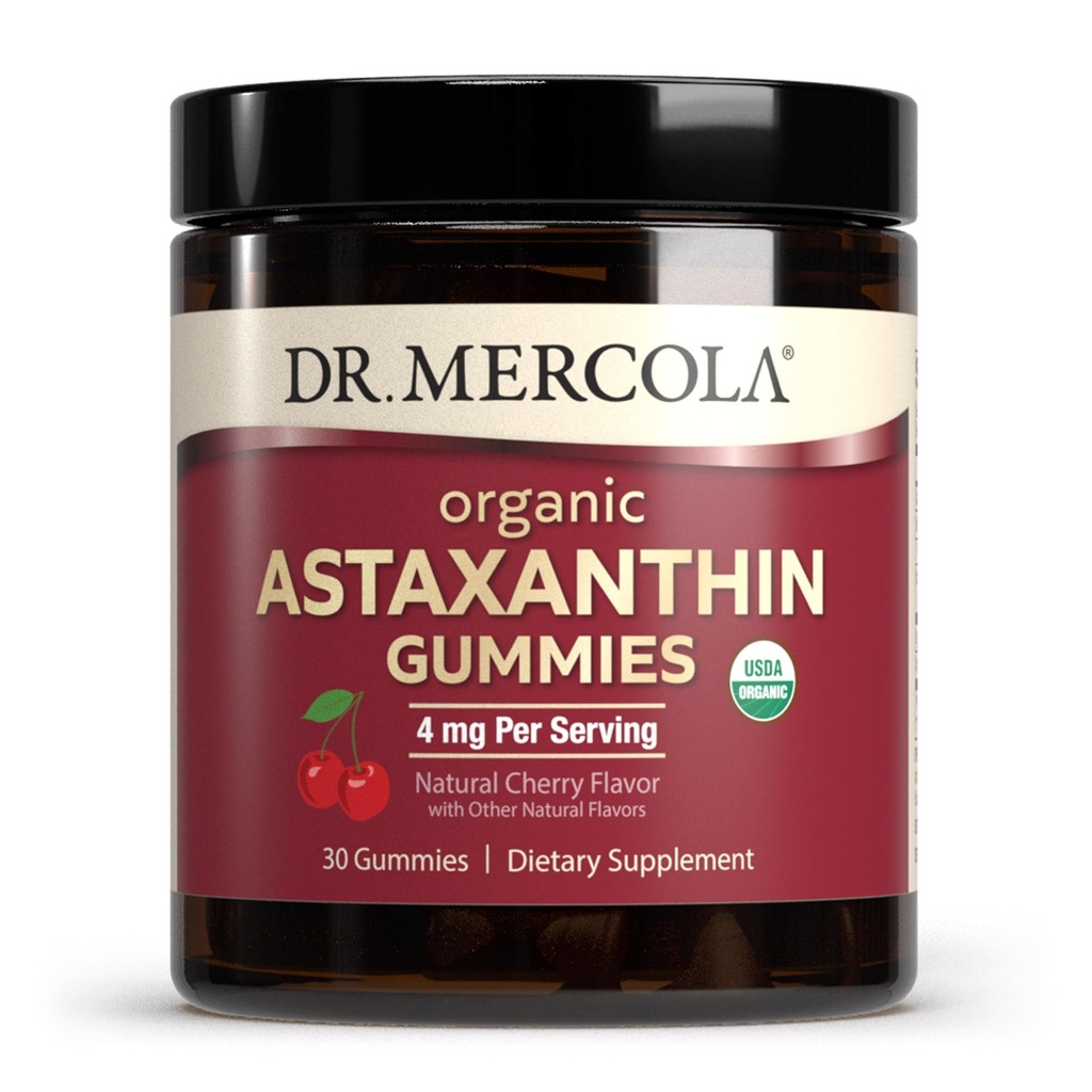 Dr. Mercola Organic Astaxantine Gummies, 30 Servings (30 Gummies), 4 mg Per Serving, Dietary Supplement, Antioxidant and Immune Support, Certified Organic, Non-GMO