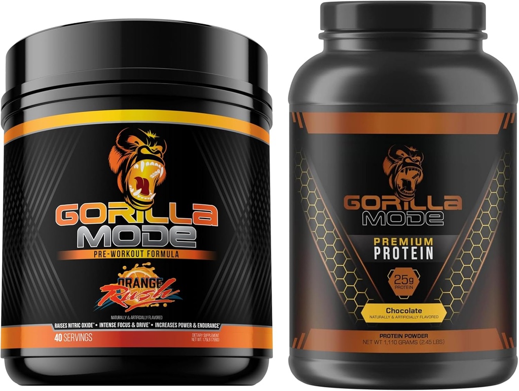 Gorilla Mind pre Cvičenie (Orange Rush) + Premium Wheey Protein (Chocolate) - Komplexný Stack pre napĺňanie maximálnych výsledkov