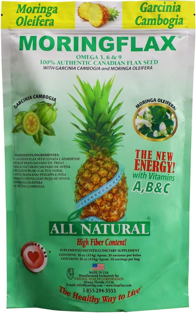 Bag Formula 100 Natural Canadian Flax Seed with Garcinia Cambogia and Moringa Oleifera Bag, Tan, 16 Ounce