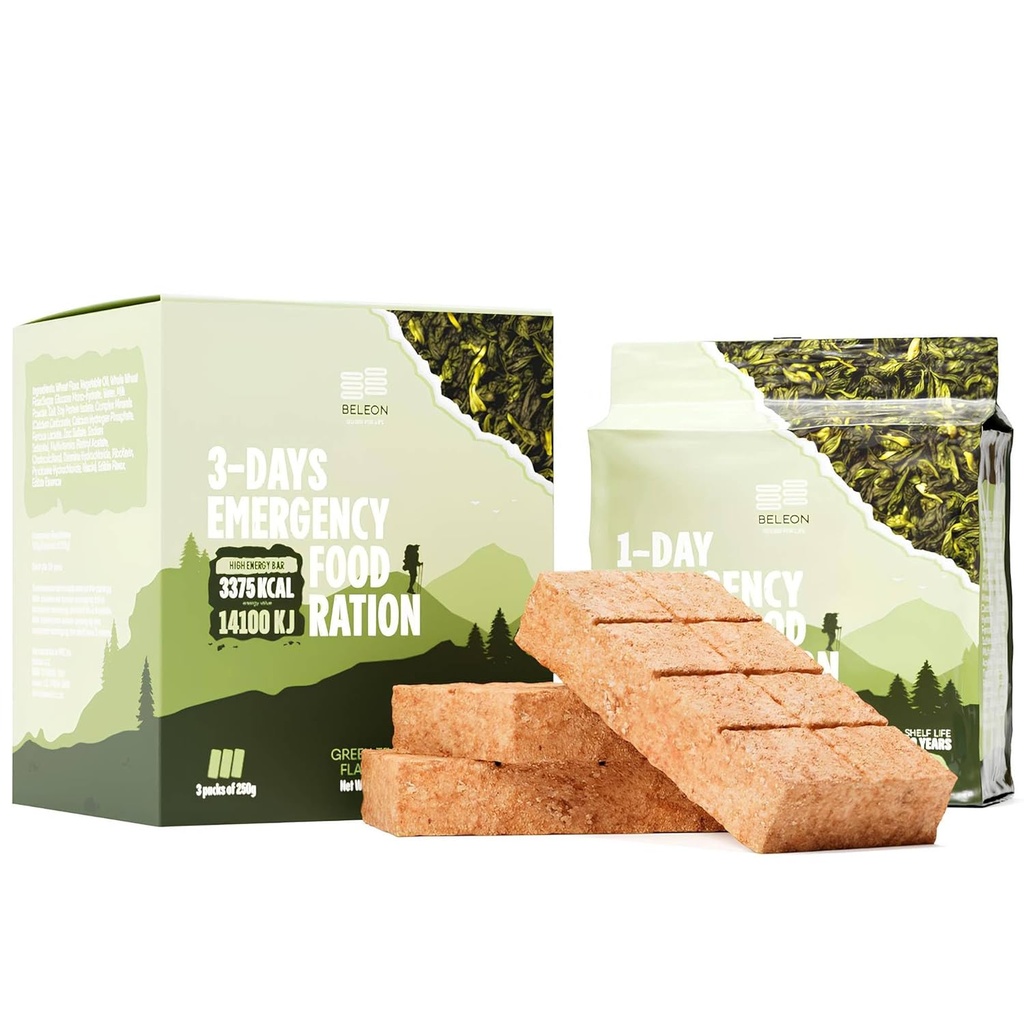 Zelený čaj Emergency Food Supply - 3 dni 72 hodín Sušienky Bary MREs Jedlá Vojenské 2024 Prežitie Kit - 20 rokov Čas použiteľnosti Kempovanie Turistika Dodávky