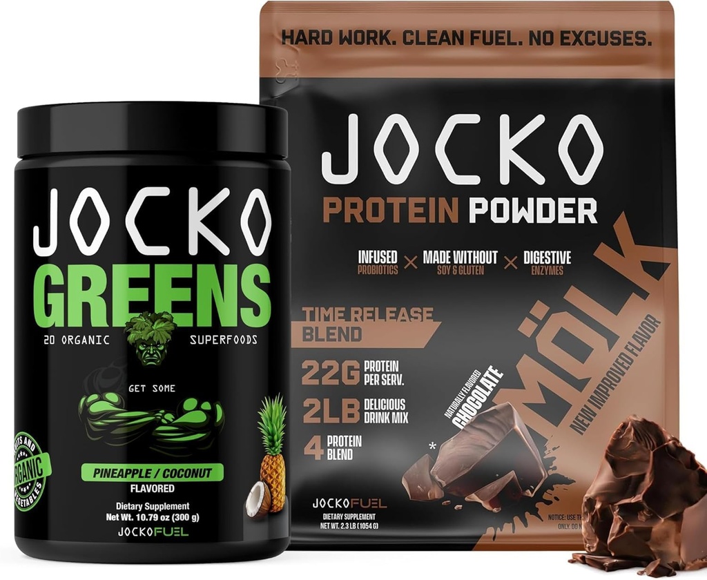Jocko Fuel 2 balenia Bundle - Jocko Greens prášok + čokoláda Mölk Protein prášok