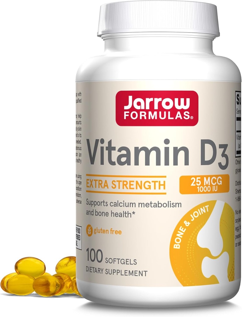 Jarrow Formuly Vitamín D3 25 μg, Dietetický doplnok, Kosť a kĺb, Podpora imunitného zdravia a metabolizmu vápnika, 100 Softgels, 100 dní