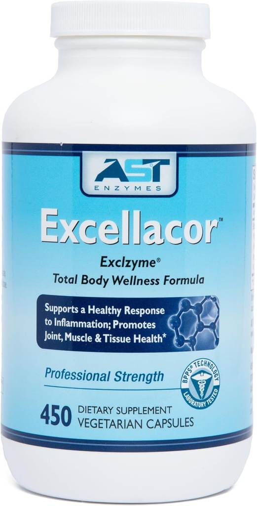 AST Enzymes Excellacor-450 Vegetarian Kapsule-Premium Natural Systemic Enzyme Formula-Total Body Support - Obsahuje Acid-Resistant Serrapeptáza - Podporuje zdravý zápal a kĺby