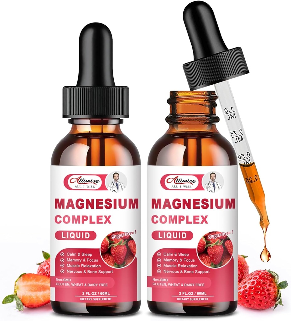 2 Balenie Triple Magnézium Complex Tekuté kvapky Zmes s horčíkom Glycinate 500mg, Malate a Taurate pre Max Bio-Dostupnosť 