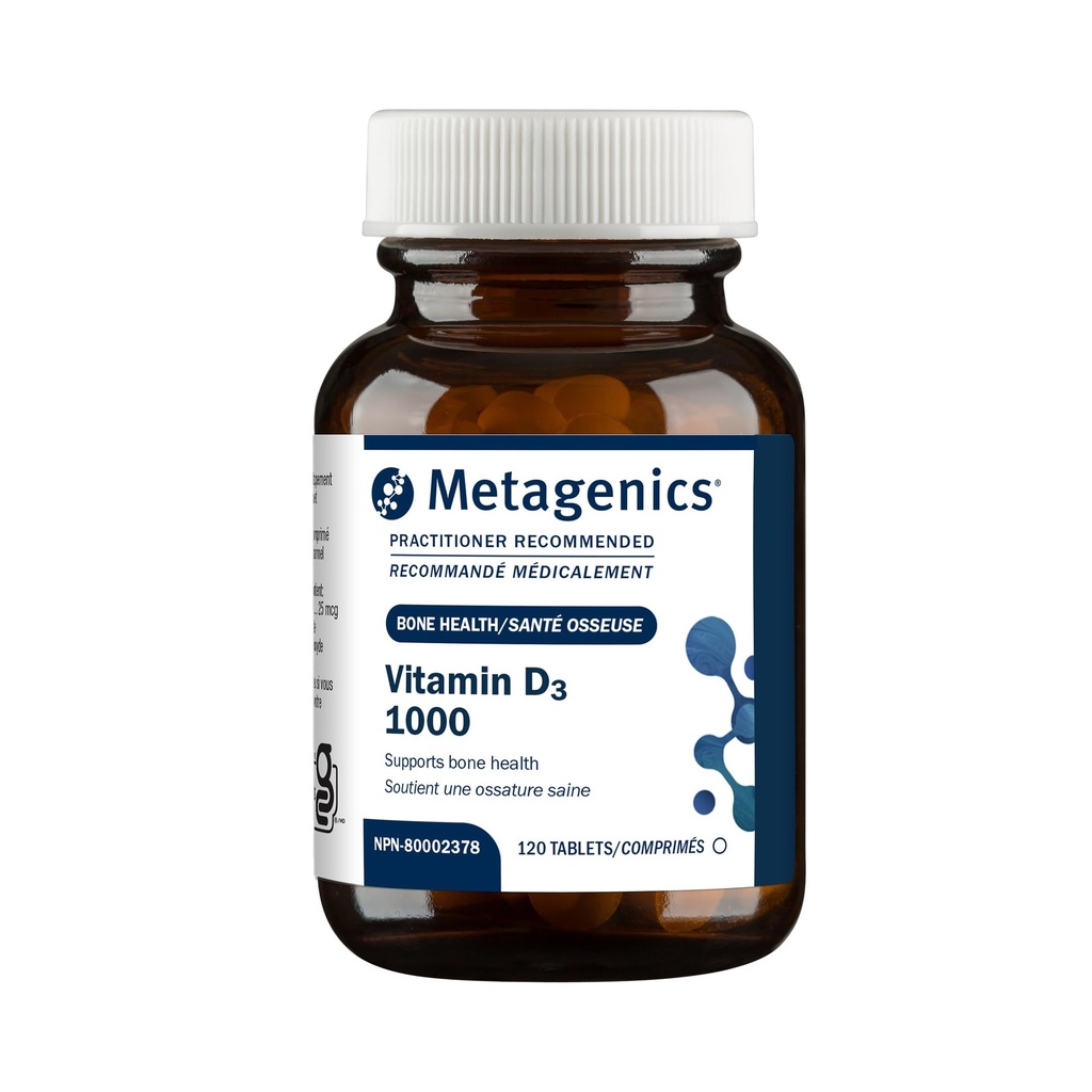 Metagény Vitamín D3 1000 IU - Vitamín D doplnok pre zdravú tvorbu kostí, kardiovaskulárne zdravie a imunitnú podporu - 120 Počet