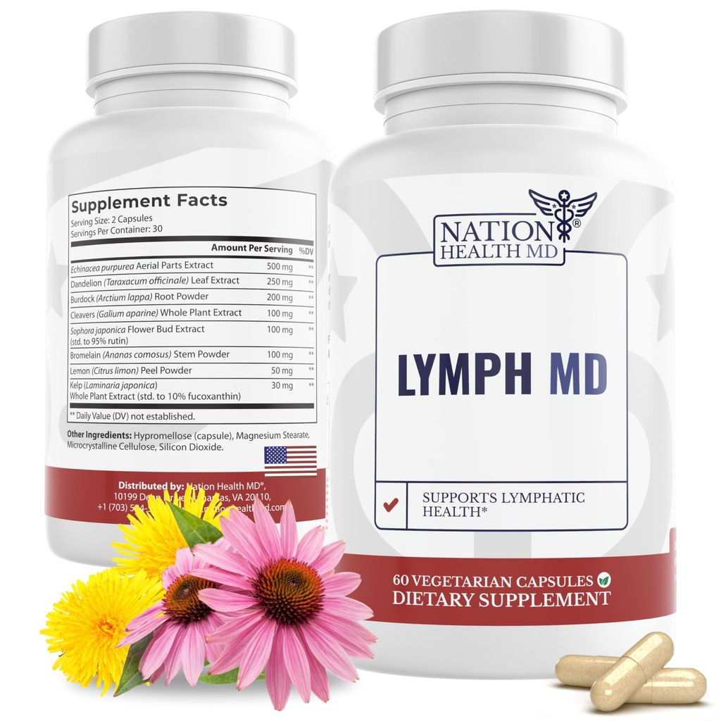 Lymfatický MD - Lymfatický Drainage Supplement - s hypromelínom, Echinacea, Burdock Root, púpava, Rutin, Kelp & More - Lymfový systém Podpora pre ženy a mužov - 60 kapsúl