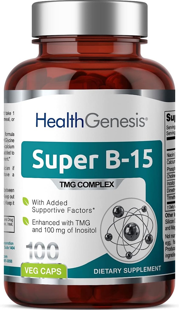 Super B-15 100 Vkaps - Niacin Calcium Choline Inozitol DMG TMG - Podporuje zdravé hladiny kyslíka energie