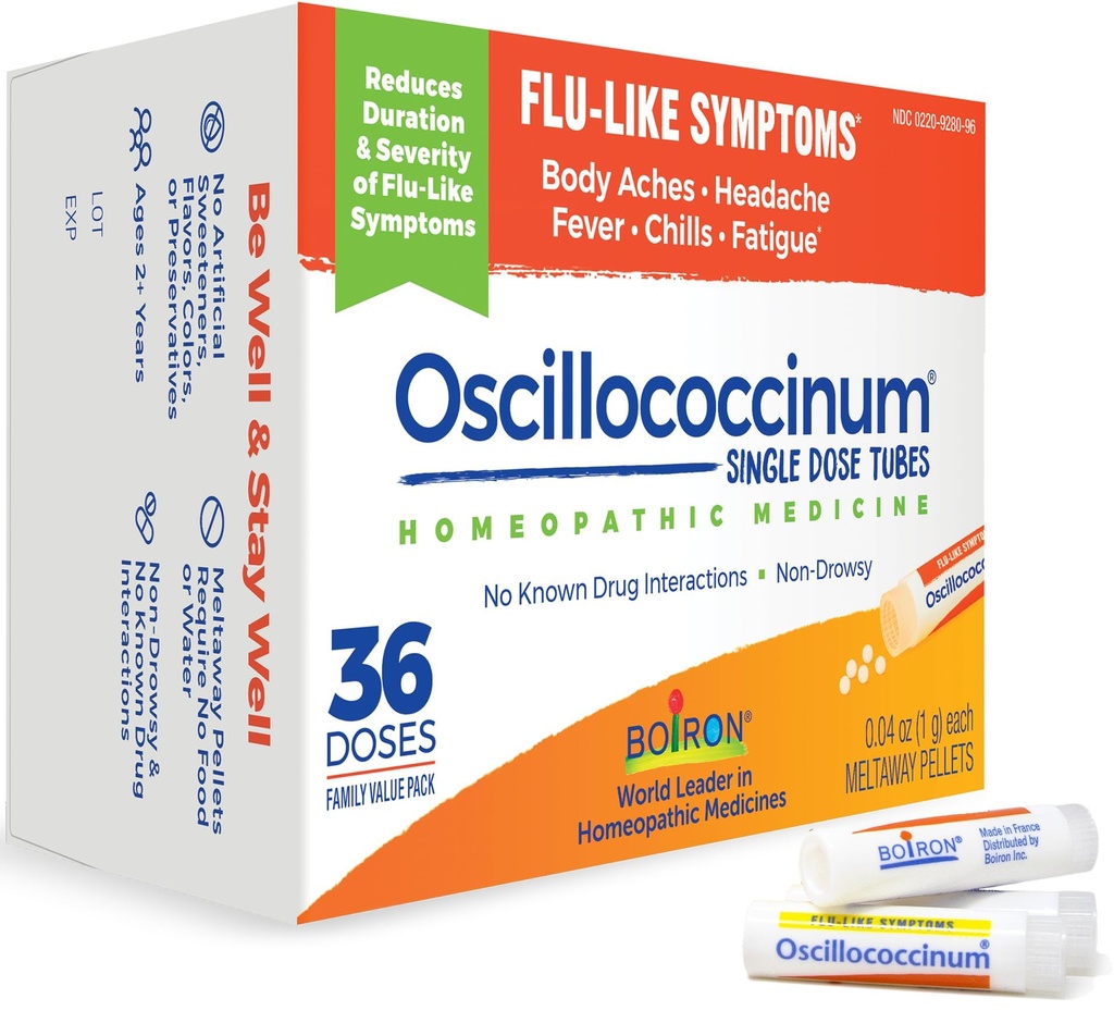 Boiron Oscillococum Homeopatická medicína pre symptómy podobné chrípke, biela, 36