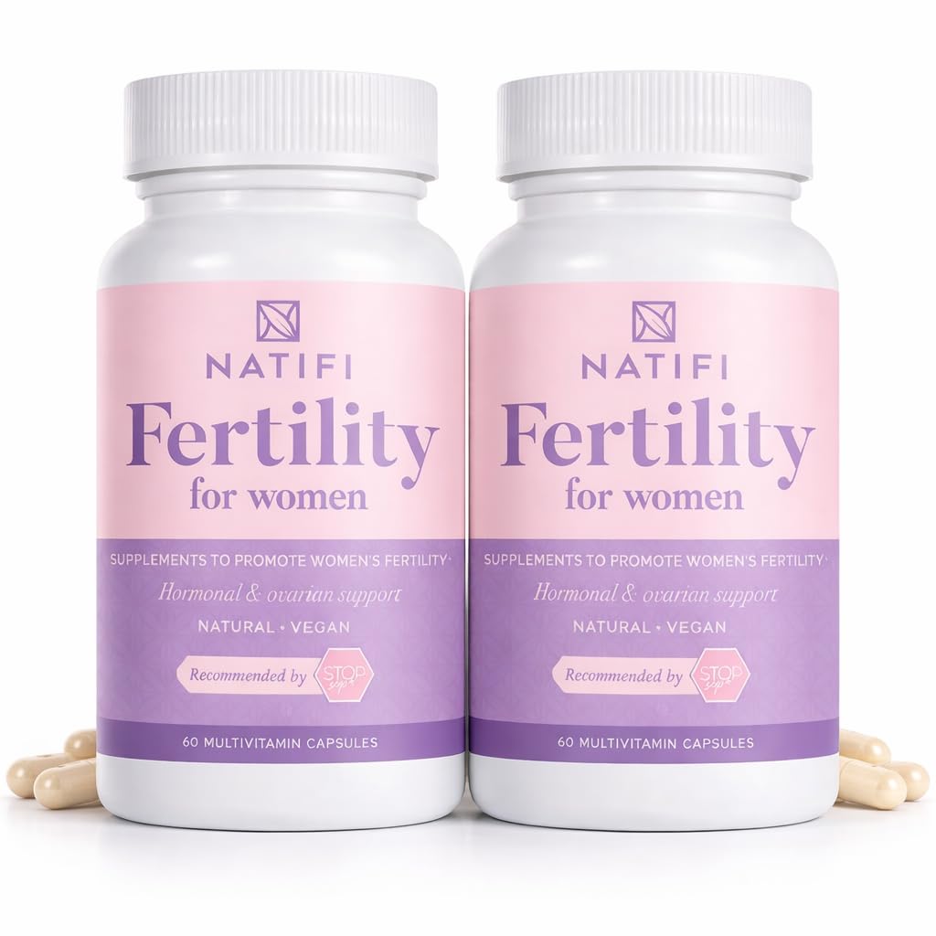Natifi (2 fľaše Fertilita Prenatálne vitamíny Regulovať cyklu rovnováhy Hormóny, Pomocná ovulácia. Koncepcia Multivitamín pre ženy. 60 Caps Kyselina listová, Myo Inositol, Vitex