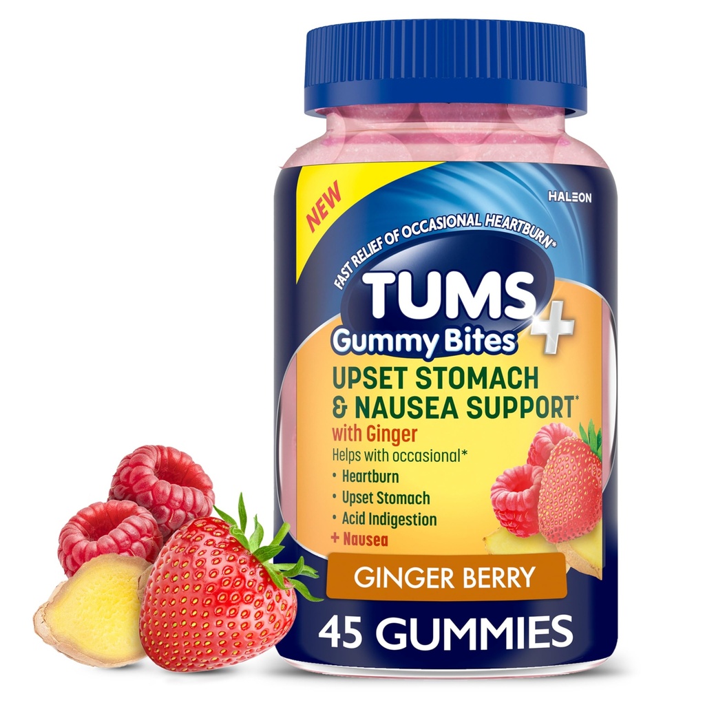 TUMS Plus podpora žalúdočnej a nauzey, diétne doplnky, Ginger Berry - 45 počet