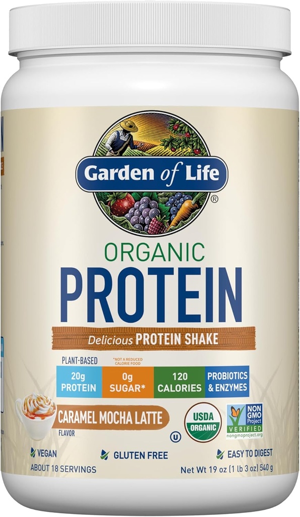 Záhrada života Vegan Protein Powder - Caramel Mocha Latte - 20g Plant Protein, BCAAs, Probiotiká & Digestive Enzymes - Gluten-free, non-GMO