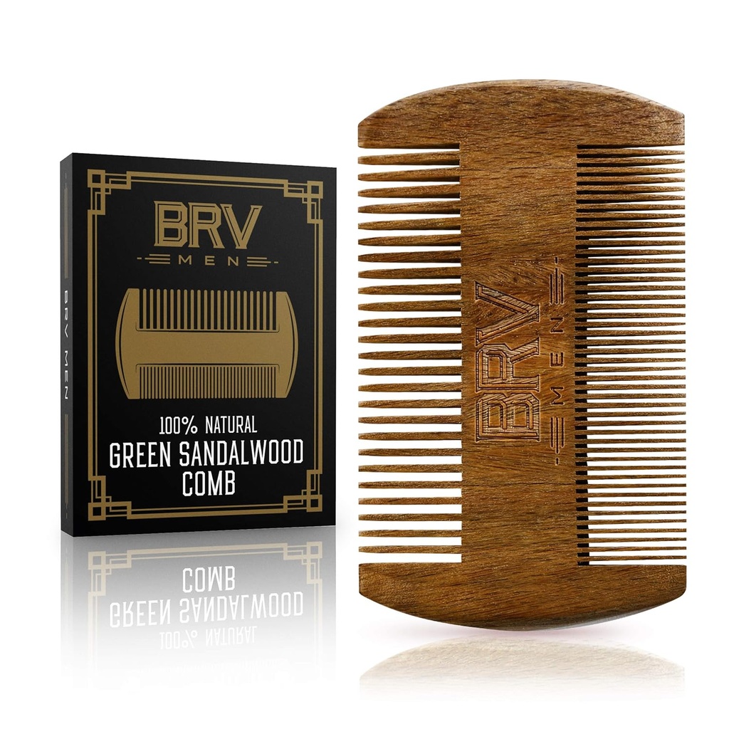 BRV MEN brada a fúzy Comb, 100% Natural Green Sandalwood, vrecko brada v kombinácii s nosným puzdrom, drevený brad Comb pre mužov pre všetky typy a štýly vlasov a brada