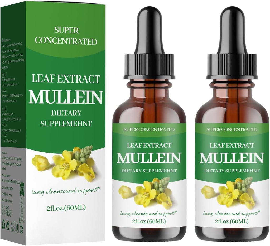 Mullein kvapky pre Pľúca,Mullein Leaf Extract - Podpora Pľúcne čistenie - Organické prírodné doplnok pre dospelých, Tincture Drops 