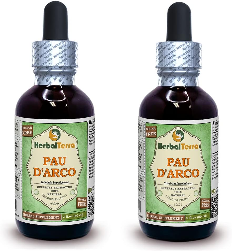 PAU d'arco (Tabebuia Impetiginosa) Glycerit, sušená kôra bez obsahu alkoholu, tekutý extrakt (názov brand: bylinnýTerra, hrdo vyrobený v USA) 2x2 fl.oz (2x60 ml)