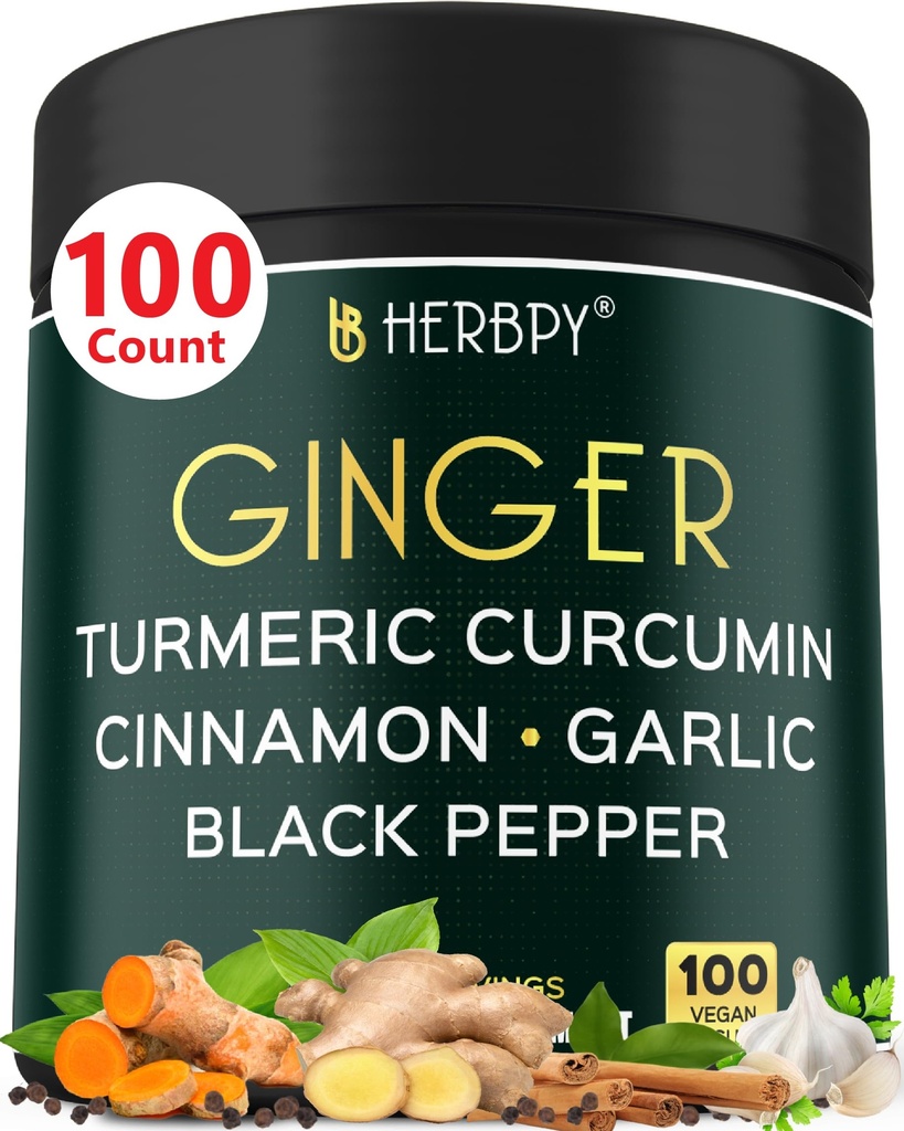 5in1 Zázvor a Turmérske doplnky s cejlónom škorica, cesnak - Trávenie, Immune, Mozog & Heart Health Support - 100 Vegan Kapsule
