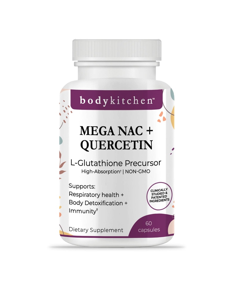 Telo Kuchyňa Mega NAC (N-Acetyl Cysteine) 600 mg s Quercetinom, podporuje respiračné zdravie a imunitnú funkciu a podporuje detox pečene a obličiek, Veggie Caps (pack of 1)