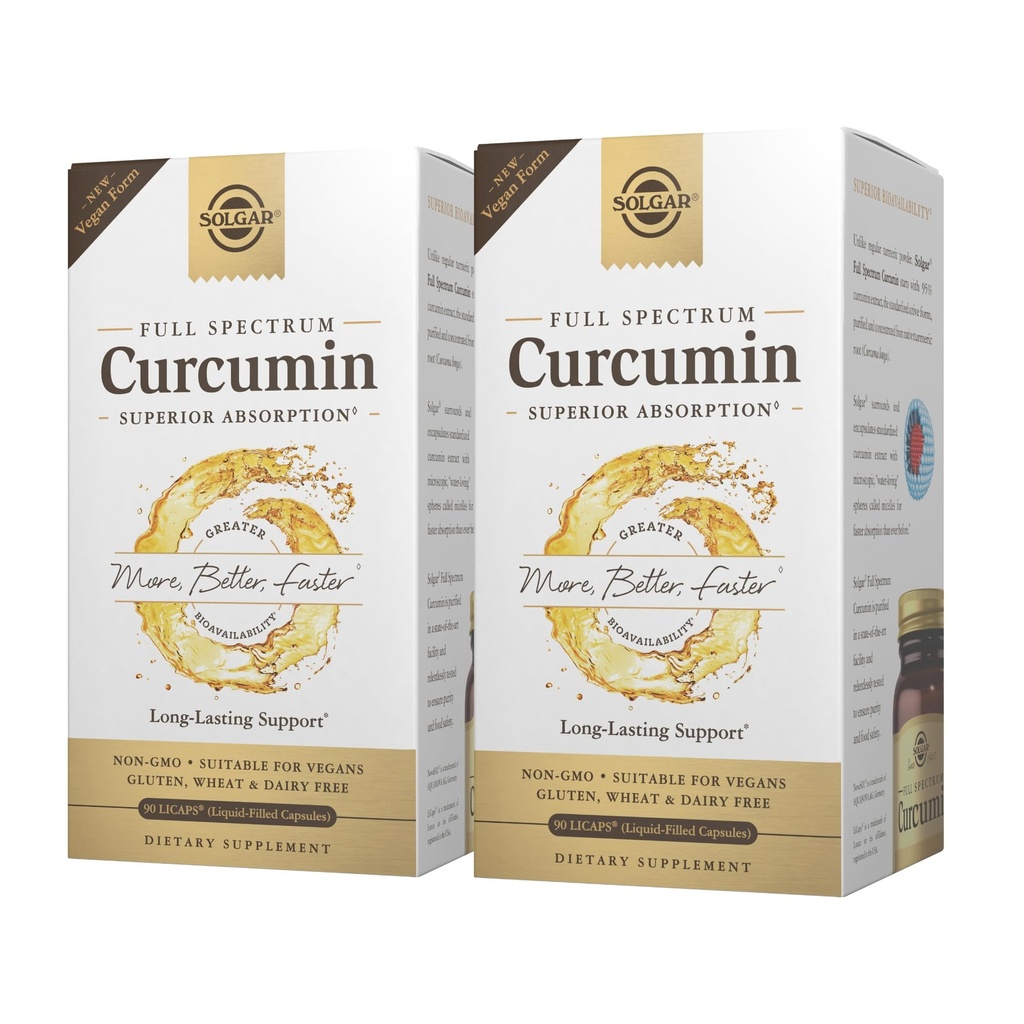 Solgar Full Spectrum Curcumin - 90 LiCaps, balenie 2 - Superior Absorpcia - mozog, spoločné a imunitné zdravie - non-GMO, Vegan, Gluten Free, Dairy Free - 180 Total Servings