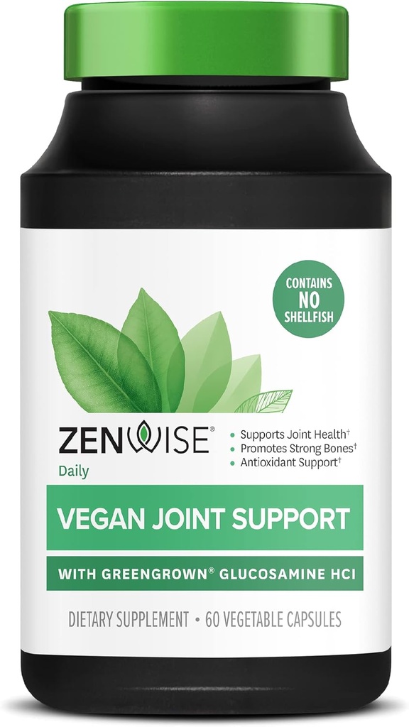 Zenwise Health Certified Vegan Joint Support Supplement - Glucosamine HCl, Turmerica a Boswellia Extract - podporuje zdravie kostí + kĺby- Magnesium a vitamín D (D3 ako cholekalciferol) - 60 kapsúl