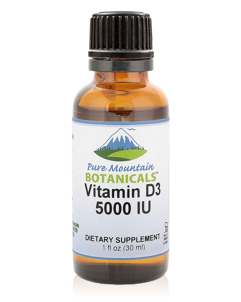 Čistá horská botanika Tekuté vitamín D kvapky - Nechutné Kosher D3 Tekuté kvapky v MCT olej - 5000IU na obsluhu - 1 oz fľaša