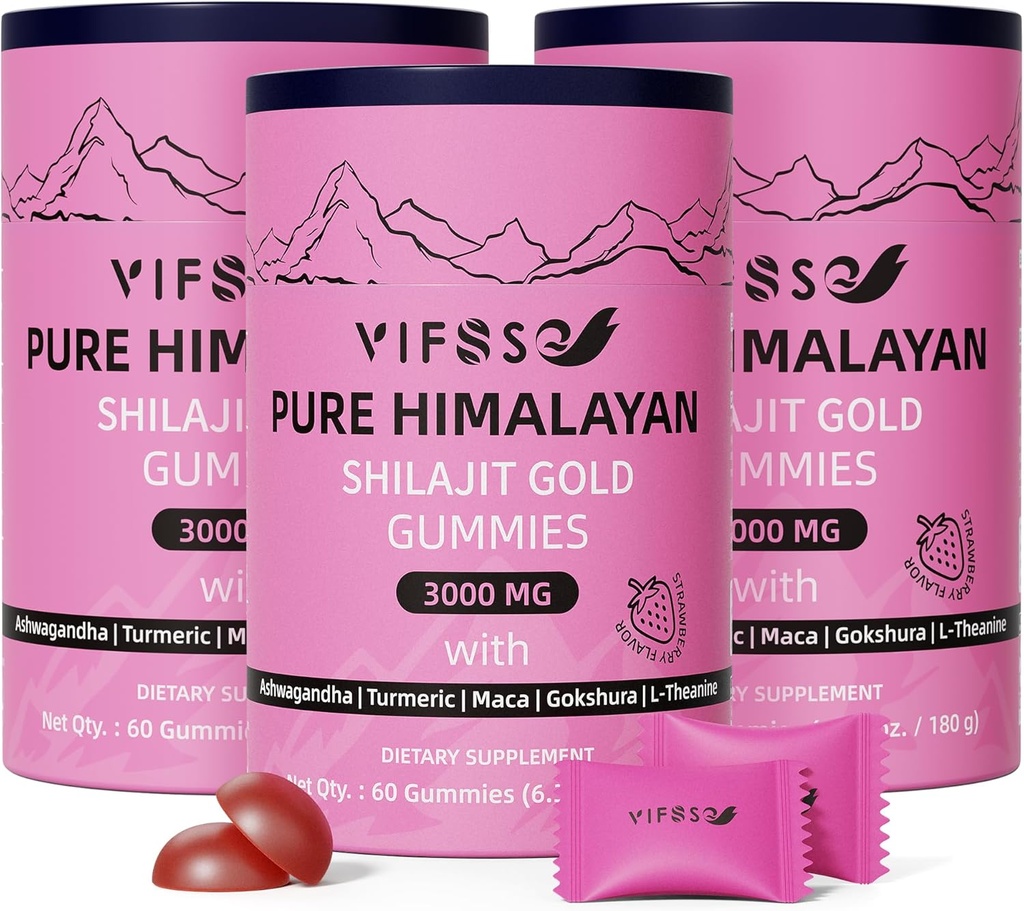 Shilajit Gummies, 3000 Mg Shilajit Pure Himalayan Organic with Ashwagandha, Turmeric Sugar-free Gummies for Men and Women, Shilajit Supplement, Non-GMO Nature Shilajit for Energy, 180 Gummies