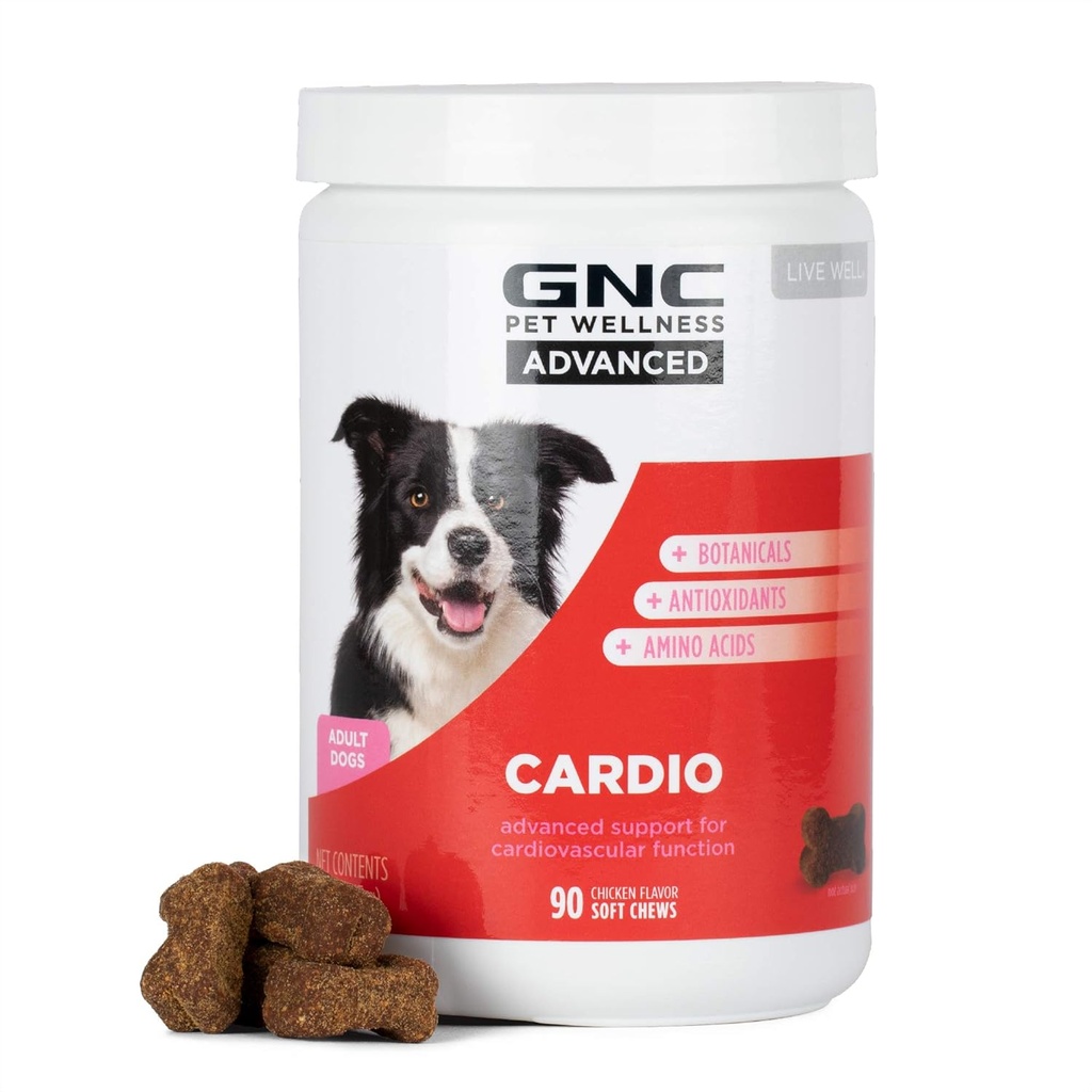 GNC Pets Advanced Pes Doplnky, Kardiovaskulárna podpora a zdravie srdca Žuvačky pre psy, Soft Pet Supplement Made in USA, Cardio Vitamíny & Easy to Chew Canine Essentials, 90 GNC