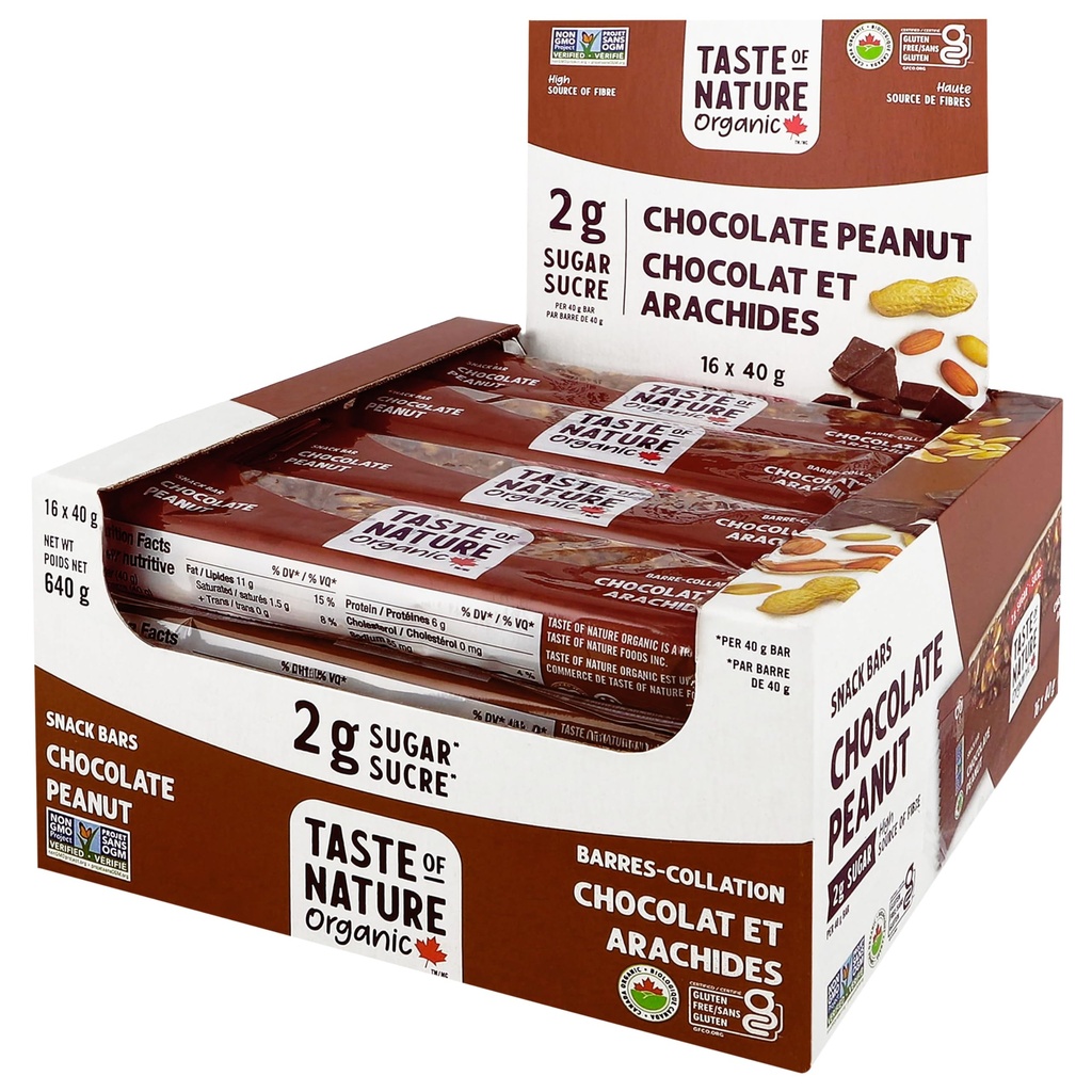 Chuť prírody - organické 2g cukru čokoláda Arašidová - nízka cukor Snack and Breakfast Bar, High Fiber Energy Bar - 16 Gróf Snack Pack