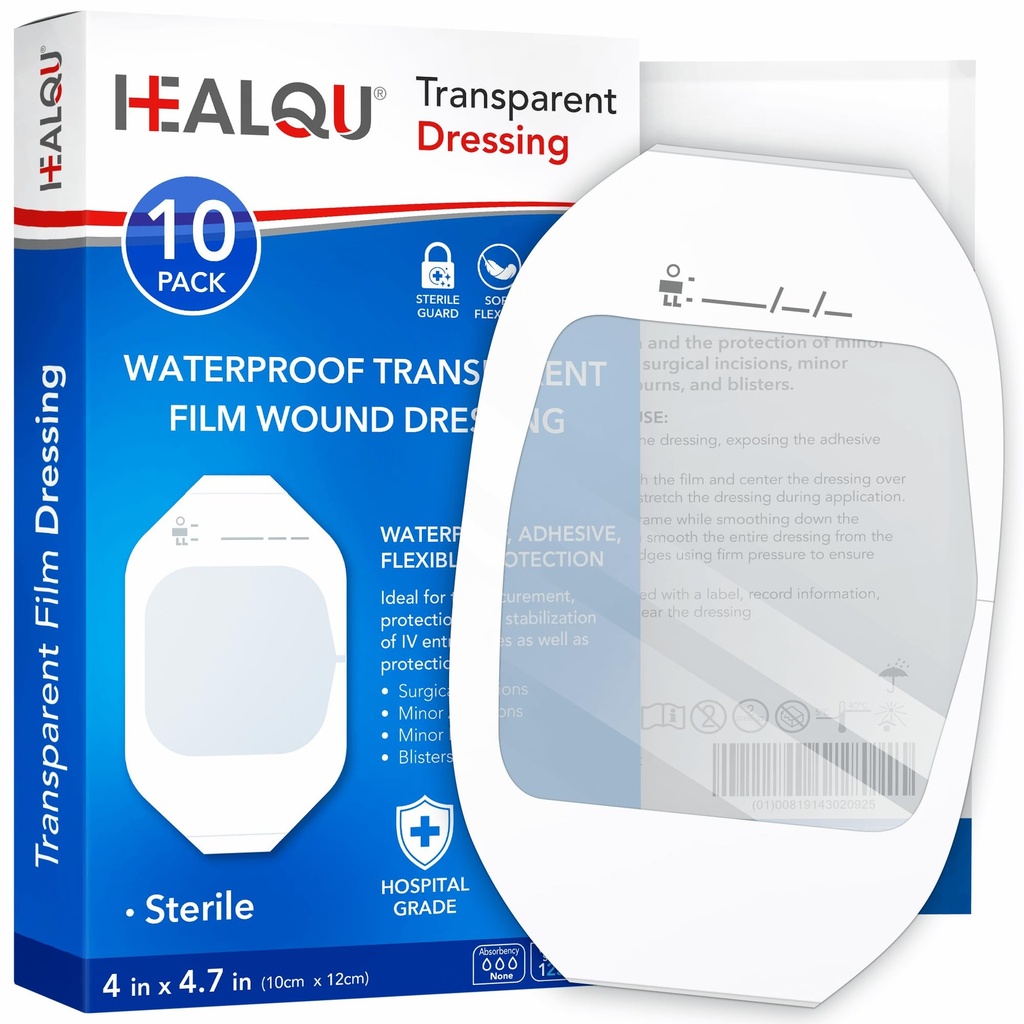 Transparentný film obliekanie 4" x 4,75" (10 balenie) - vodotesné adhezívne rán obväzy pre post-Surgical Sprcha, IV štít, tetovanie po starostlivosti, jasné priedušné šaty podľa HEALQU