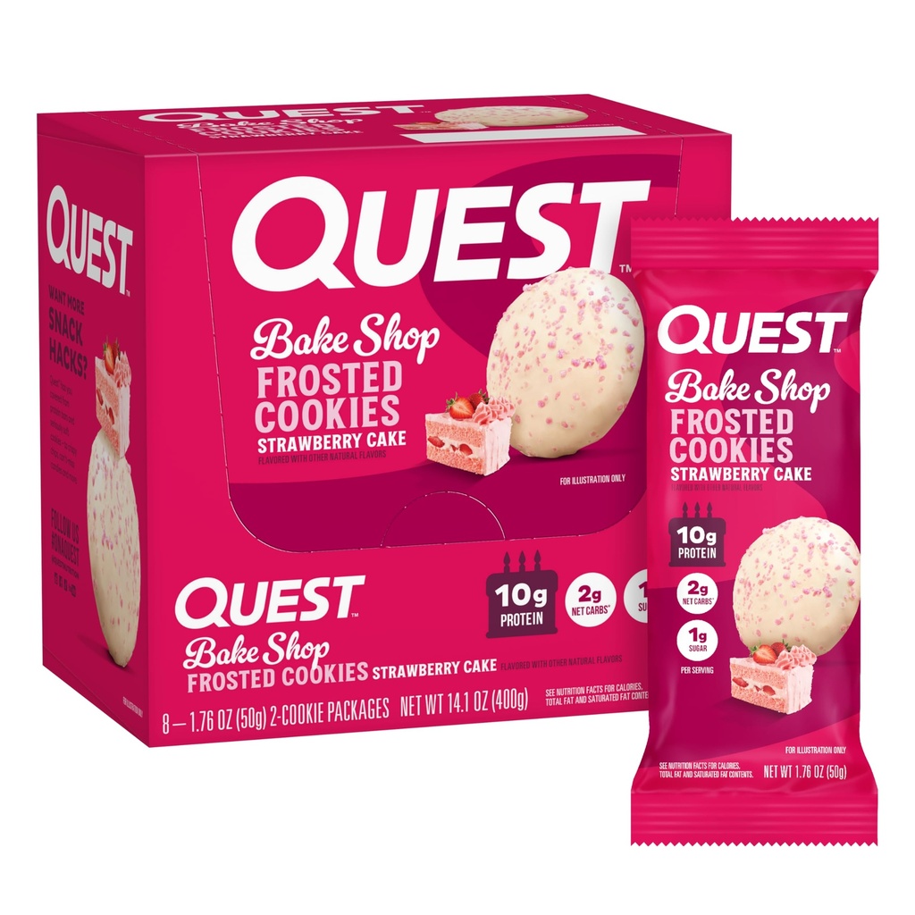 Quest Nutrition Frosted Cookies Dvojbalenie, Jahodový koláč, 1g cukru, 10g Bielkoviny, 2g Net Carbs, bez lepku, 16 Cookies