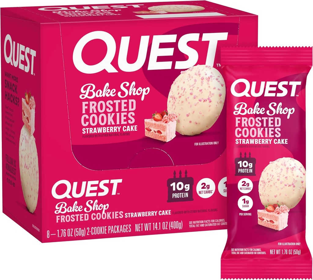 Quest Nutrition Frosted Cookies Dvojbalenie, Jahodový koláč, 1g cukru, 10g Bielkoviny, 2g Net Carbs, bez lepku, 16 Cookies