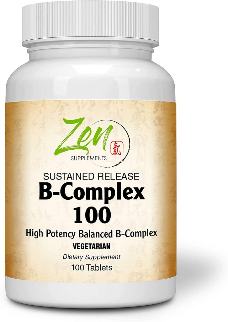 Kompletný B-komplex vitamín doplnok - B vitamín doplnok komplex s kyselinou listovou, biotín, inozitol - pre Immune & Cardio zdravie, energetický metabolizmus - 100 trvalé-Release tablety