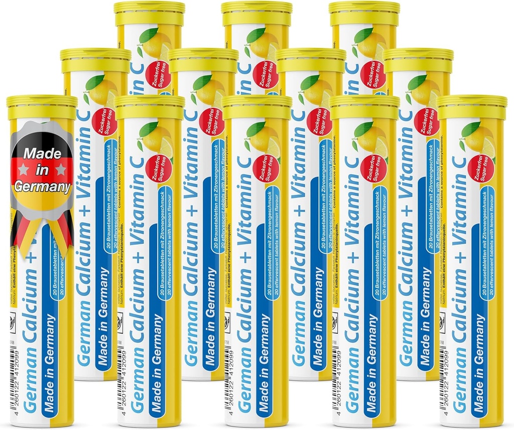 Nemecké kalcium + VIT. C - 240 Vegánsky nápoj Šumivé tablety - citrónová limetová aróma - vyrobené v Nemecku