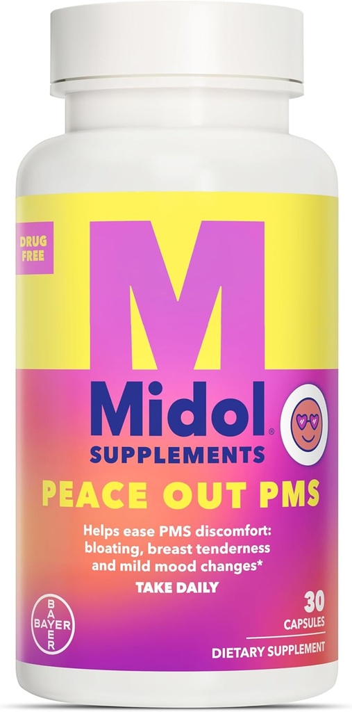 MIDOL Doplnky mier Out PMS, PMS podpora doplnok, Formulované s čerešňami pomôcť zmierniť nežnosť prsníkov a mierne zmeny nálady, tiež s zázvor prášok a Valerián extrakt, 30 Počet
