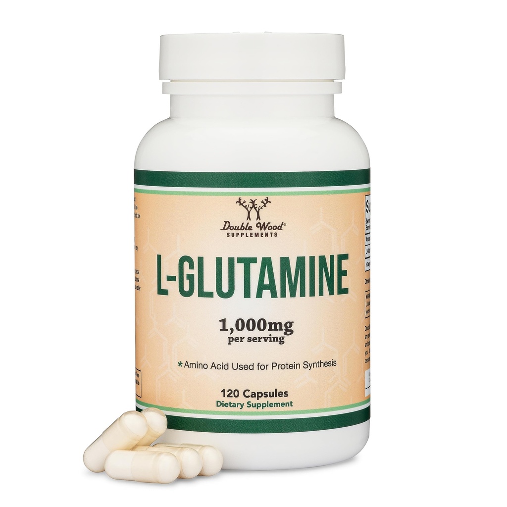 L glutamín Kapsule - (1 000mg Servings, 120 Kapsule) Non-GMO, Gluten Free, Keto Safe, Vegan Friendly, Tretia strana testované (pre Endurance a Gut Health) by Double Wood