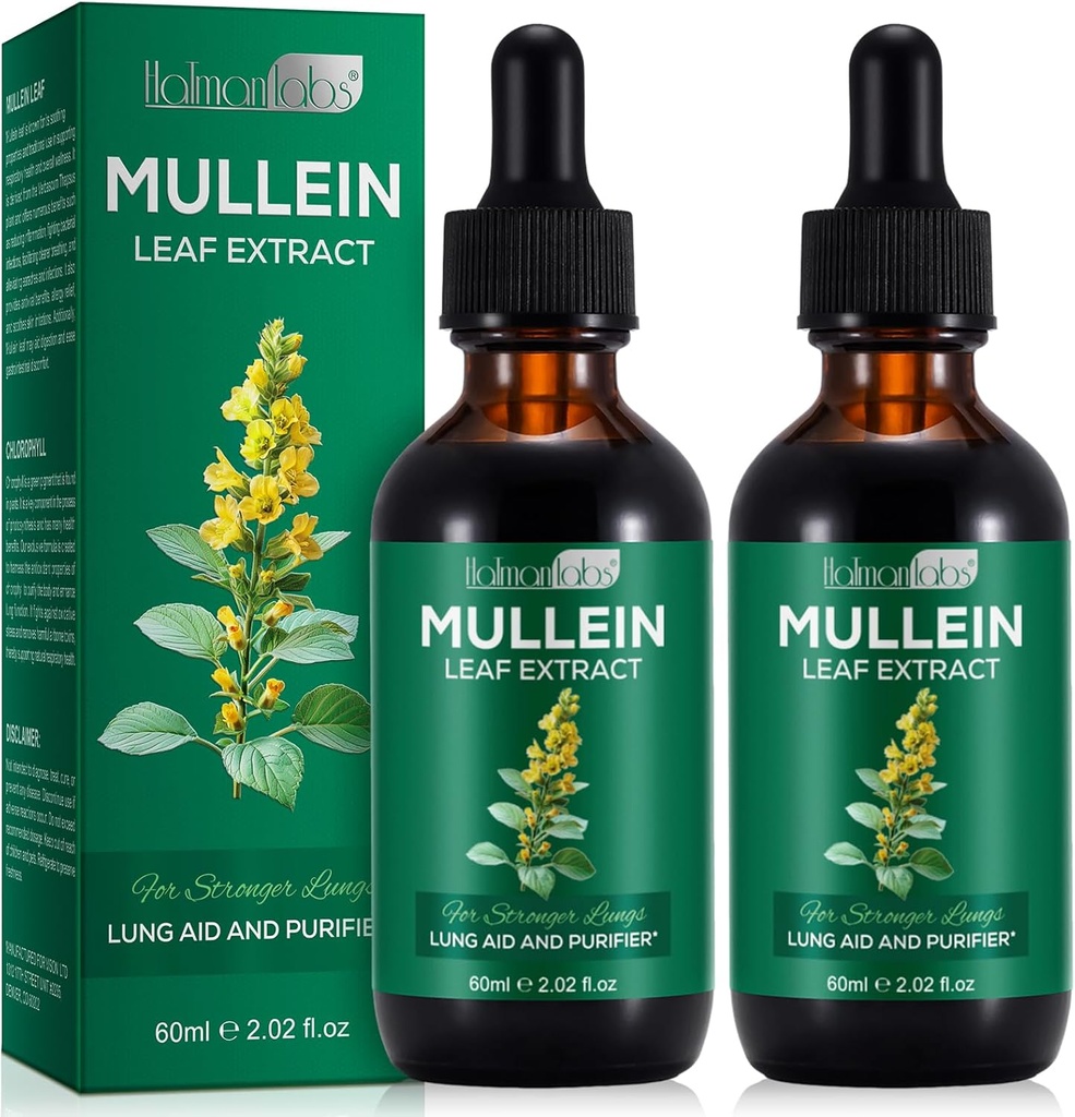 2 balenie Mullein kvapky pre Pľúca, prírodné Mullein bylinné doplnky, Mullein Leaf Extract pre Pľúcne čistenie a podporu dýchania, 2.02 fl oz