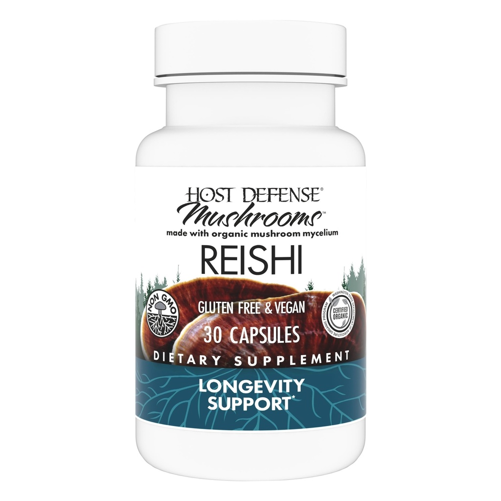 Host Defense Reishi Capsules - Heart & Immune Health Suplement - Mushroom Supplement to Support Energy & Vitality - Reishi Supplement to Aid Celková studňa - 30 Capsules (15 Servings)